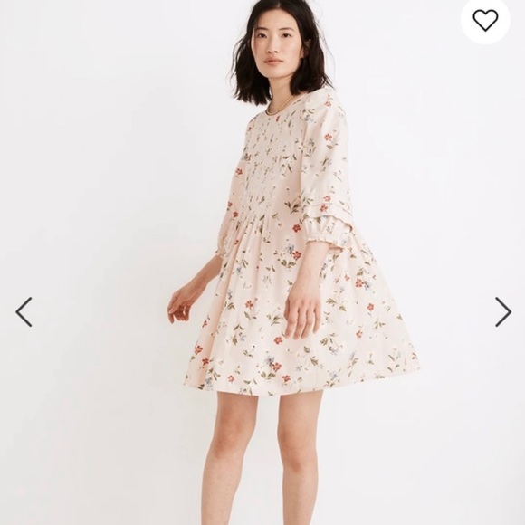 Madewell Dresses & Skirts - Madewell Pintuck Puff-Sleeve Mini Dress in Seaside Floral Size Large